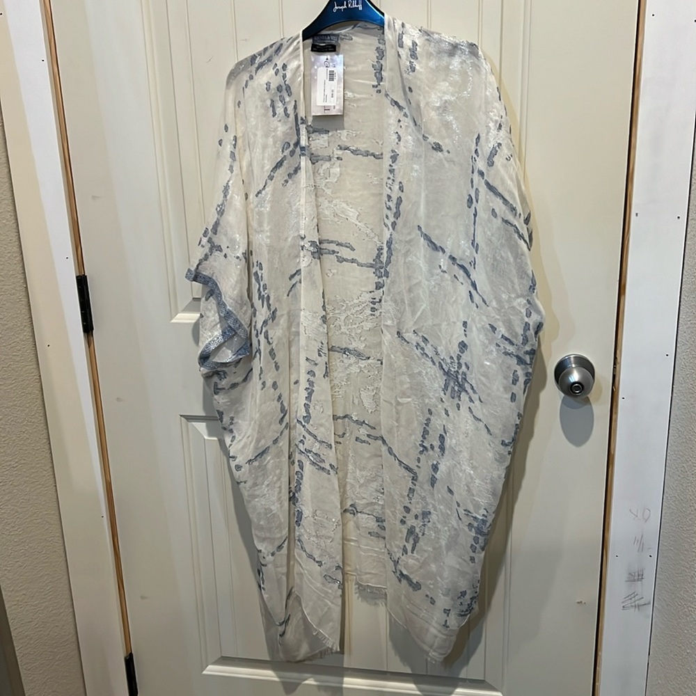 Randi & Will, 100% cotton, cover open kaftan blue / white with shimmer OS